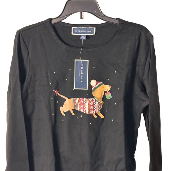 Karen Scott PSmall  Women Black Dachshund Christmas Long Sleeve Shirt - Picture 2 of 9
